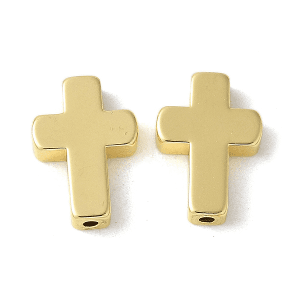 DanLingJewelry 50 Pcs Brass Beads, Rack Plating,Cross,Golden,12.5x9x2.5mm, Hole: 1.2mm