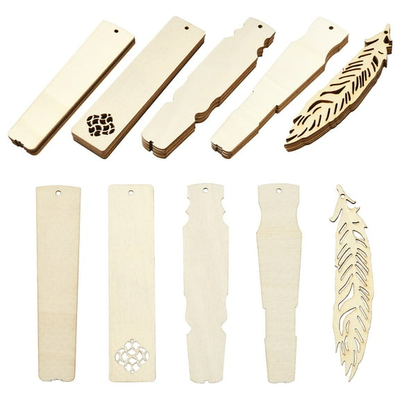 DanLingJewelry 50Pcs 5 Styles Blank Wooden Gift Tags Label Wood Crafts DIY Blank Hanging Gift Tags Ornaments with Hole Wood Blank Boards for Bookmark Making