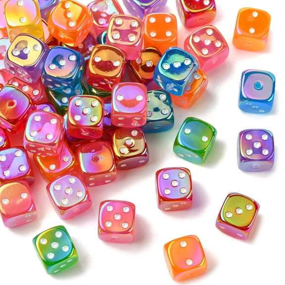 DanLingJewelry 50Pcs Random UV Plated Acrylic Dice Spacer Beads 14mm Square Dice Beads Bulk for DIY Bracelets Jewelry Making Party Supplies