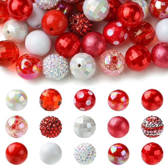 DanLingJewelry 50Pcs Red Series Acrylic Round Beads 20mm Chunky Bubblegum Beads for Jewelry Making
