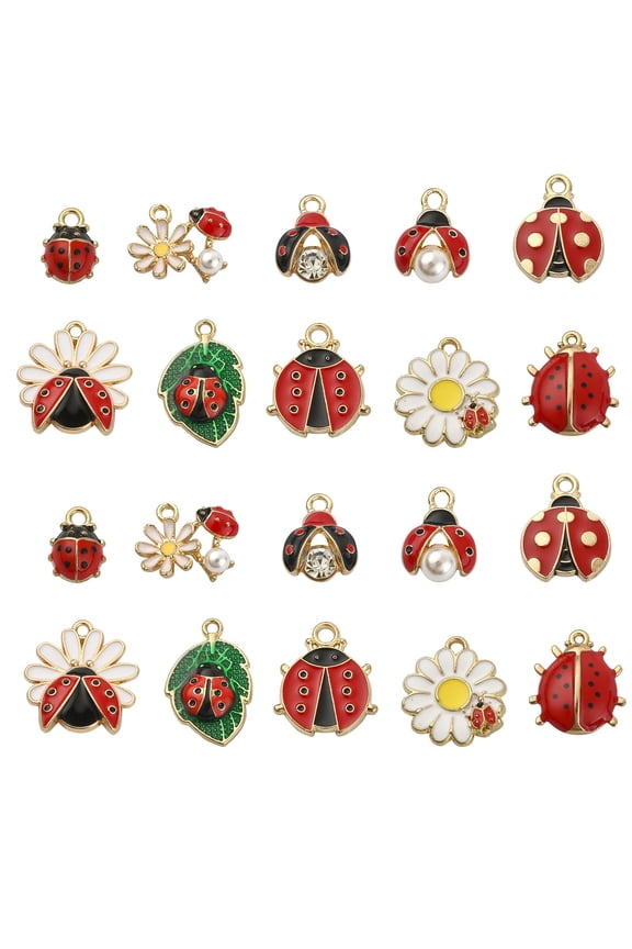 50pcs 10 Styles Enamel Ladybug Charms Red Flying Animal Ladybird Insect Animal Charms for Jewelry Making Craft
