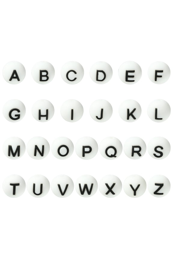 52Pcs 10mm Round White Letter Silicone Beads A-Z Alphabet Focal Beads for Keychain Pens Necklace Bracelet Lanyard Making