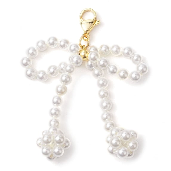 DanLingJewelry 5Pcs Cute Beaded Bow Keychain Charms White Pearl Bow Bag Charms Delicate Bowknot Charm Pendants Decorations for DIY Shoe Keychain Bag Decor