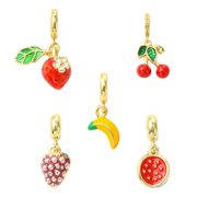 DanLingJewelry 5Pcs Large Hole Brass Enamel Fruit European Dangle Pendants 3D Cherry Banana Food Charms for Jewelry Making Bracelets