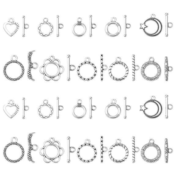 DanLingJewelry 60 Sets Toggle Clasp, 10 Styles T-bar Closure Clasps IQ Toggle Clasps Flower Heart Clasps Fastener Hook Toggle Connectors TBar End Clasps for Necklace Bracelet Jewelry Making