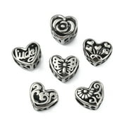 DanLingJewelry 6Pcs Antique Silver Love Heart European Beads Large Hole Stainless Steel Heart Spacer Beads for Jewelry Making DIY