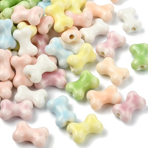DanLingJewelry 70pcs 7 Colors Handmade Bright Glazed Porcelain Bone Shape Beads Dog Bone Shape Bar Loose Beads for Jewelry DIY Crafts Bracelet Necklace Earrings Making