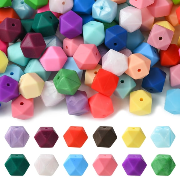 DanLingJewelry Hexagon Silicone Beads 14mm, 100Pcs, Mixed Colors