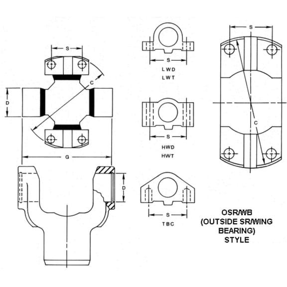 Dana 5-291X Universal Joint Greaseable; Conversion U-Joint 1310 To 2C Series