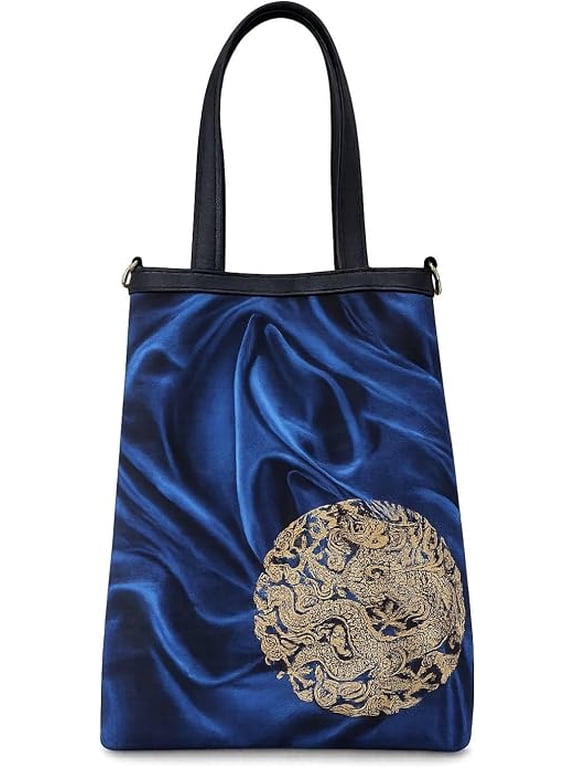 Dana Beem Royal Dragon 2-Way Tote Bag, Korean-Inspired Dragon Print Handbag, Detachable Shoulder Strap, Lightweight Women's Purse