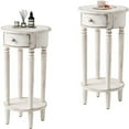 Sets of 2 Tall End with Drawer 2 Pieces Rustic Round with 4 Wood Leg 2