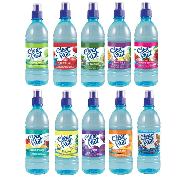 Dana Market - Clear Fruit Flavored Water Variety Pack (Pack of 10) 10 Different Flavors: Cherry Blast, Island Breeze, Kiwi Strawberry, Green Apple, Strawberry Watermelon etc. 16.9oz Bottles