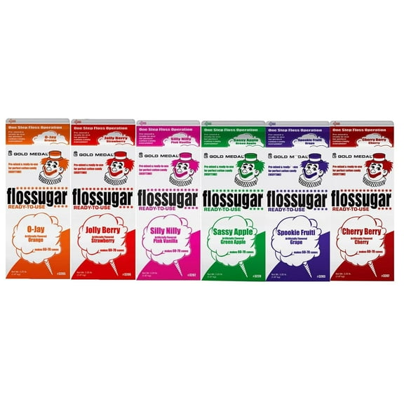 Dana Market - Cotton Candy Flossugar Mix Flavors - 6 Different Flavors: O-Joy, Jolly Berry, Silly Nilly, Cherry Berry, Grape & Sassy Apple - 3.25 Lbs. from each Flavors