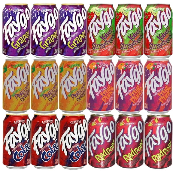Dana Market (Pack of 18) Faygo Variety Soda, 6 Flavors: Redpop, Kiwi Strawberry, Fruit Punch, Pineapple Orange, Cola, Grape - 12 fl oz Cans - Multi Flavor Soft Drink Bundle