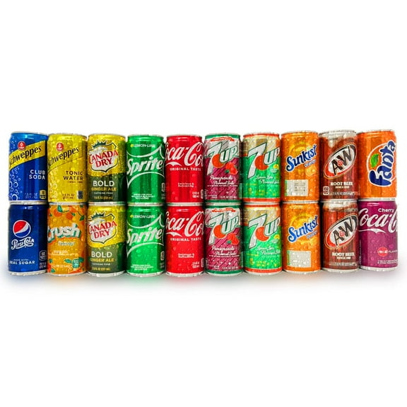Dana-Market Pack of (20) Mini Soda Variety Pack, Multi Flavor Soft Drink Bundle, Popular Brands Such as Cola, Canada dry, Sunkist and etc, 7.5 oz.