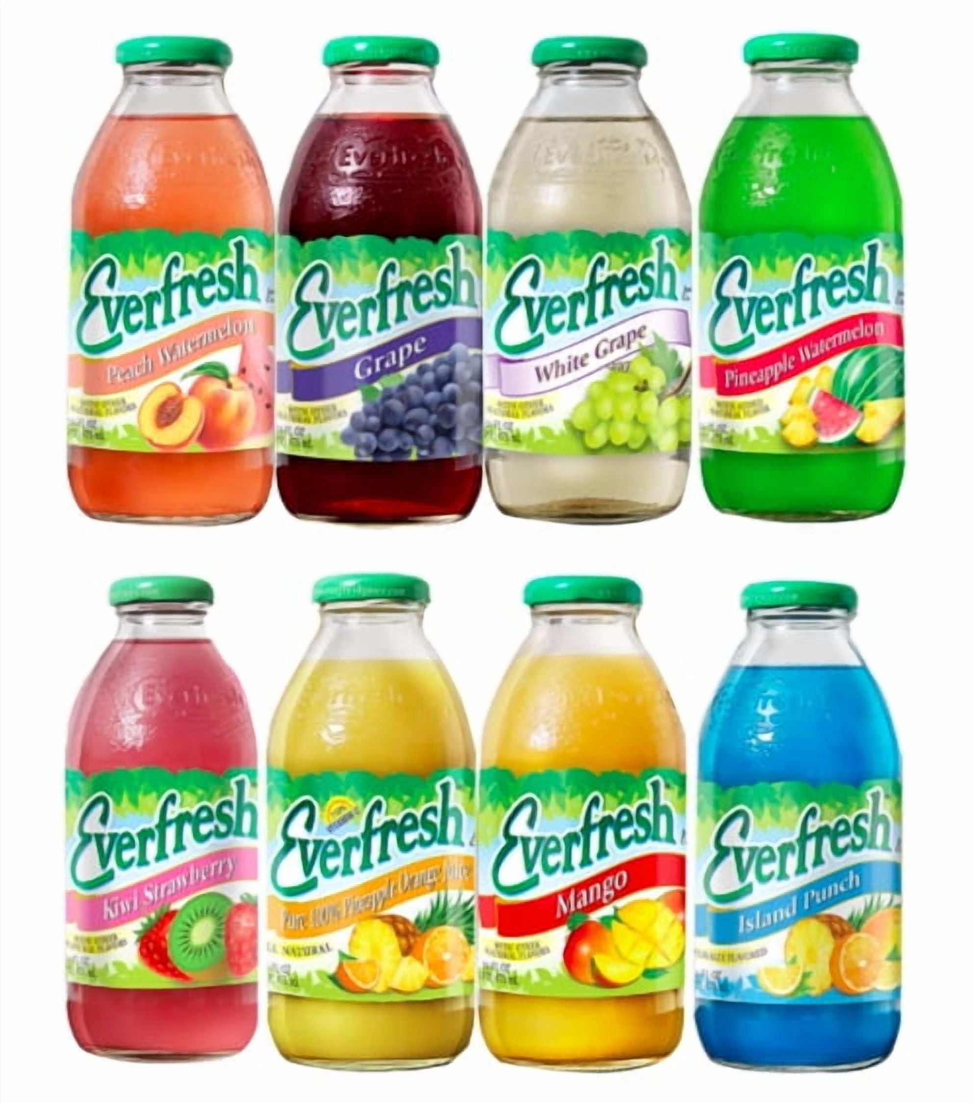 Dana-Market Variety Everfresh Juice 16 oz. (Pack of 8) 8 Different Flavors: Peach Watermelon, Grape, White Grape, Pineapple Watermelon, Kiwi Strawberry, Pineapple Orange, Mango & Island Punch