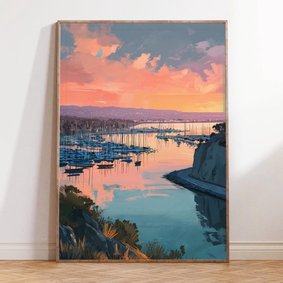 Dana Point California Sunset Harbor Wall Art, Unframed Paper Print Size 8x12
