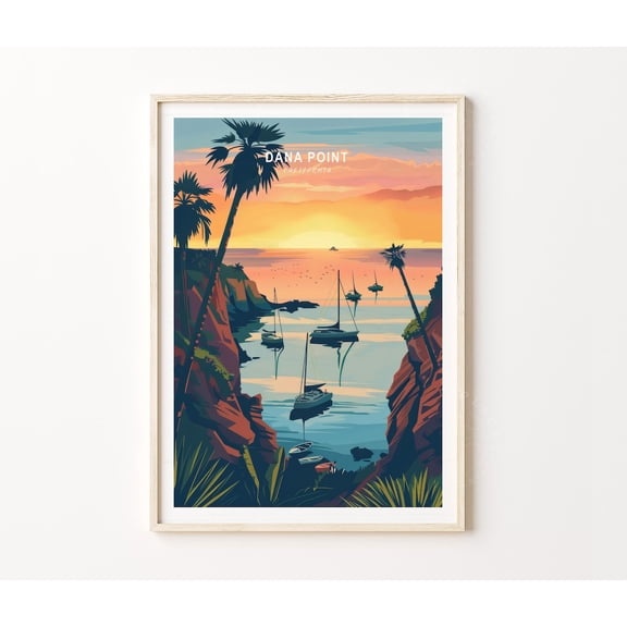 Dana Point California Sunset Travel Wall Art, Unframed Paper Poster 11x14in