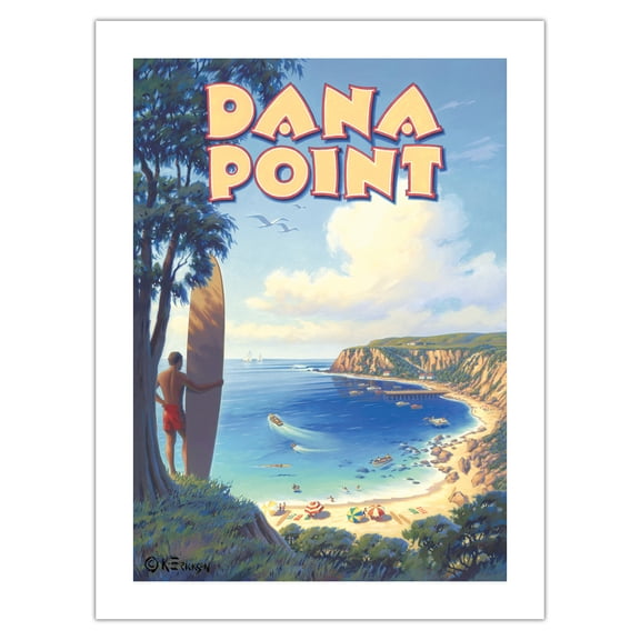 Dana Point California - Surfing Spot - Vintage Travel Poster by Kerne Erickson - Bamboo Fine Art 290gsm Paper (Unframed) 12x16in
