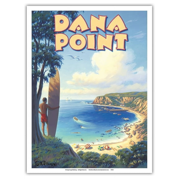 Dana Point California - Surfing Spot - Vintage Travel Poster by Kerne Erickson - Master Art Print (Unframed) 9in x 12in