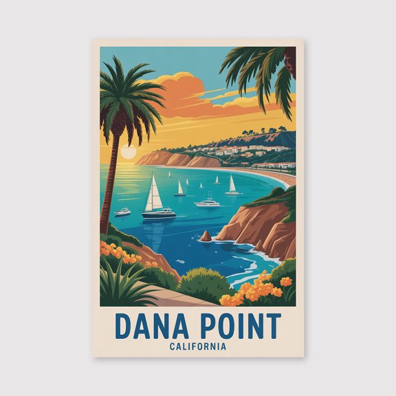 Dana Point Travel Canvas California Wall Art Harbor Beach View Coastal Decor USA Canvas Souvenir Scene North America Landmark Art-1WN1997