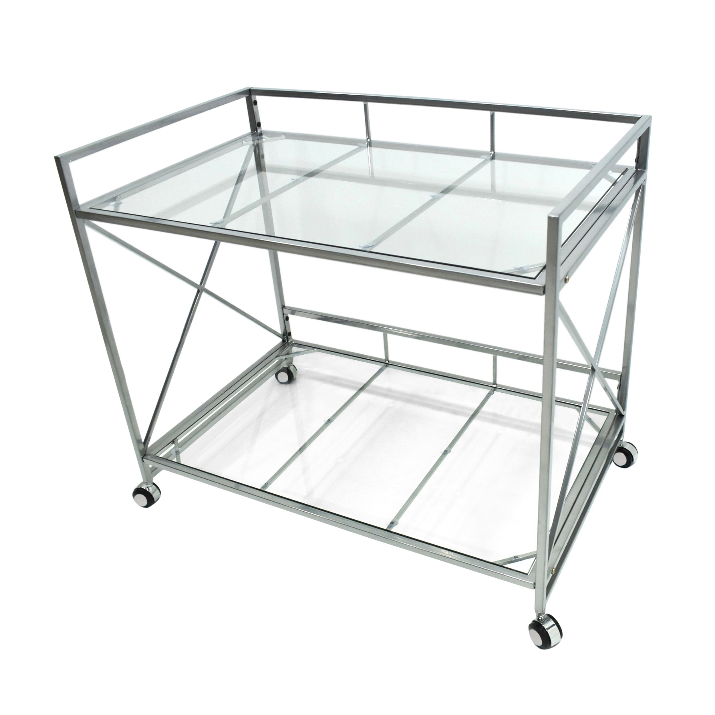 Danae Silver Rectangular Iron and Glass Bar Cart with Storage