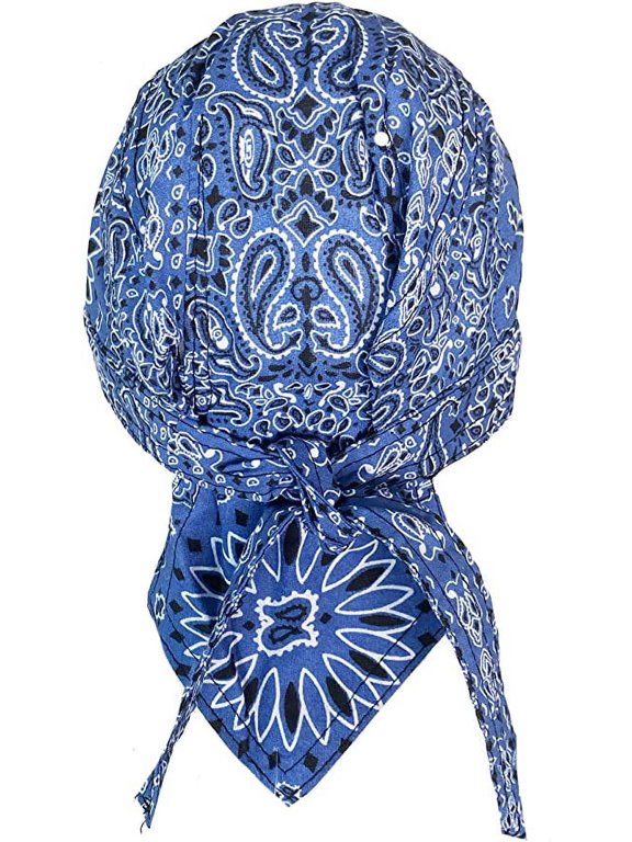 Paisley Blue Skull Cap Head Wrap