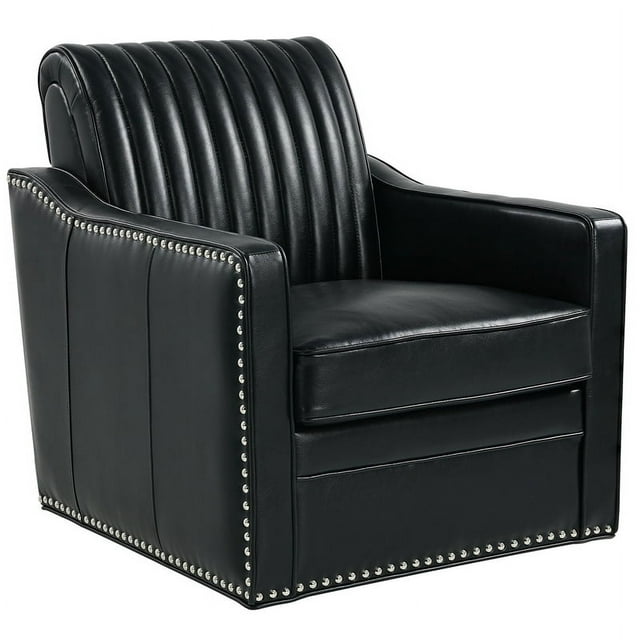 Danburry Black Faux Leather Swivel Chair with Channeled Back - Walmart.com