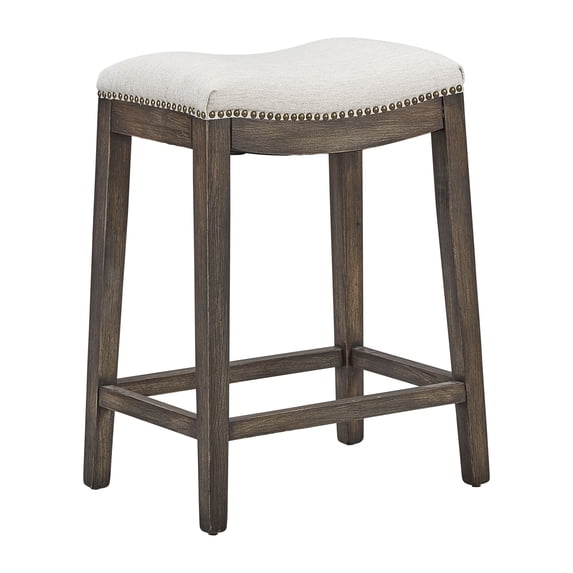 Danbury Oak & Linen Saddle Counter Stool, 24-inch Seat Height, Cream