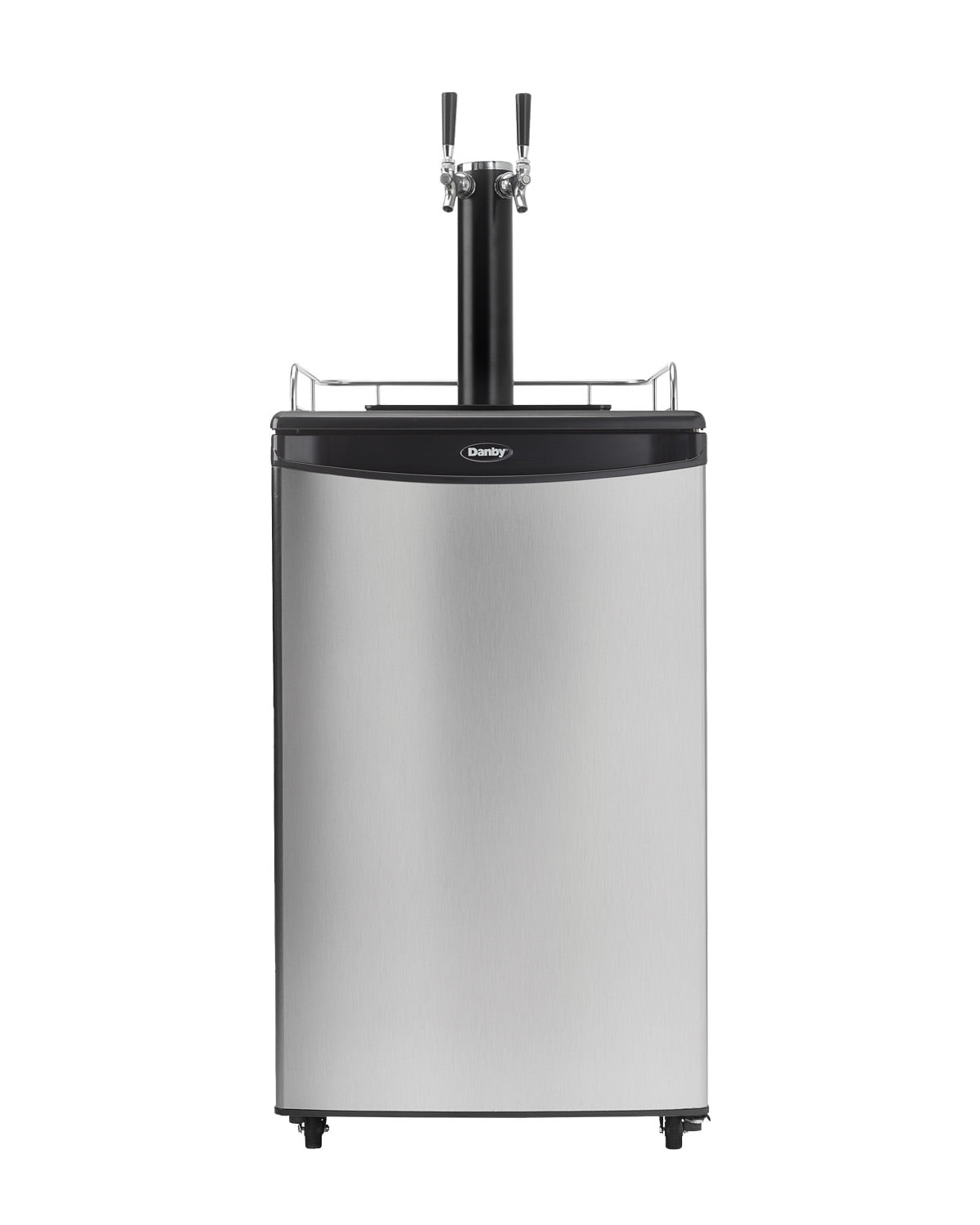 Spotless Steel and Black Dual Tap Freestanding Beverage Dispenser