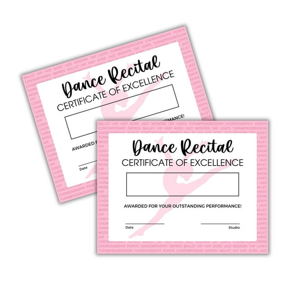 Dance Achievement Certificate of Excellence Recital Awards 50 pk 8.5x11 in Dance Team Competition for Students Paper Girls Gifts