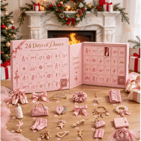 Dance Advent Calendar 2026, 24 Days of Dance Ballet Themed Advent Calendar, Pink Holiday Countdown Gift Box with Assorted Mini Dance Accessories for Girls and Dance Lovers