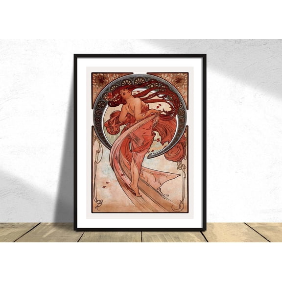 Dance Alphonse Maria Mucha Art Nouveau Vintage Poster Reproduction Old Illustration Dancing Woman, Unframed Paper Poster 8x10in