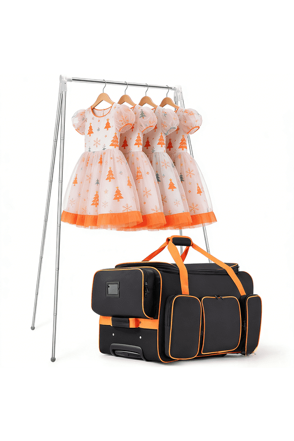 Dance Bag with Garment Rack, 23" Dance Costumes Rolling Garment Bags For Travel, Garment Duffle Bag For Dance Competition Travel Bag with Garment Rack (Black with Orange Trim)