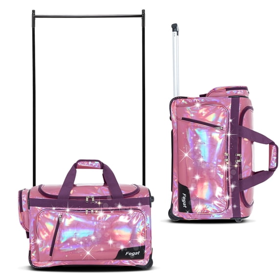 Dance Bag with Garment Rack, 23" Glittering Rolling Dance Competition Bag Prism-Glowing Waterproof Dance Duffel Bag Costume Suitcase for Dancers Performer Artist,Sparkle Purple
