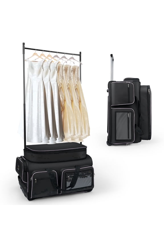 Dance Bag with Garment Rack, 28" Dance Costumes Rolling Garment Bags For Travel, Garment Duffle Bag For Dance Competition Travel Bag with Garment Rack (Black with Light Purple Trim)
