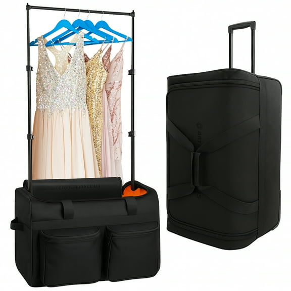 Dance Duffle Bag with Garment Rack 28" – Rolling Dance Competition Bag for Shows, Travel and Performances – Collapsible Dance Suitcase with Portable Trolley and Storage Pockets