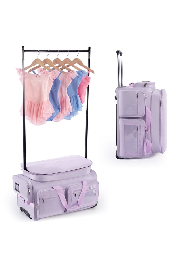 Dance Bag with Garment Rack, 28"Purple Wheeled Duffel Dance Bag with Rack Dance Costumes Rolling Garment Bags For Travel, Garment Duffle Bag For Dance Competition Travel Bag with Garment Rack