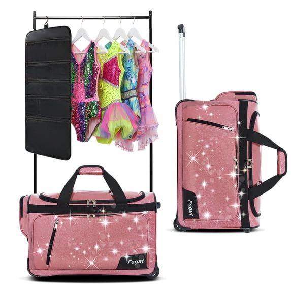 Dance Bag with Garment Rack-23"Glittering Rolling Competition Dance Travel Duffel Bag Lightweight Dance Bags for Cheerleader Dancers Athletes