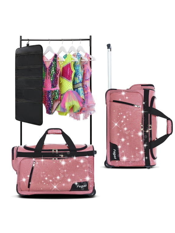 Dance Bag with Garment Rack-23"Glittering Rolling Competition Dance Travel Duffel Bag Lightweight Dance Bags for Cheerleader Dancers Athletes