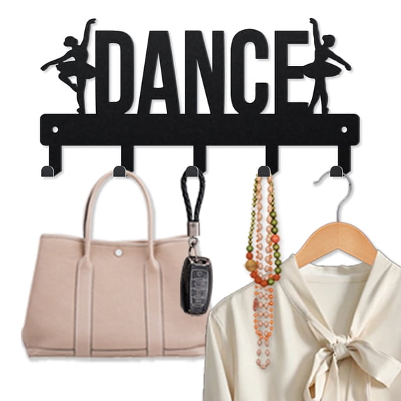 Dance Ballet Metal Key Hook for Wall Ballerina Coat Rack 9.84.7inch Black Art Decor Key Holder with 5 Hooks