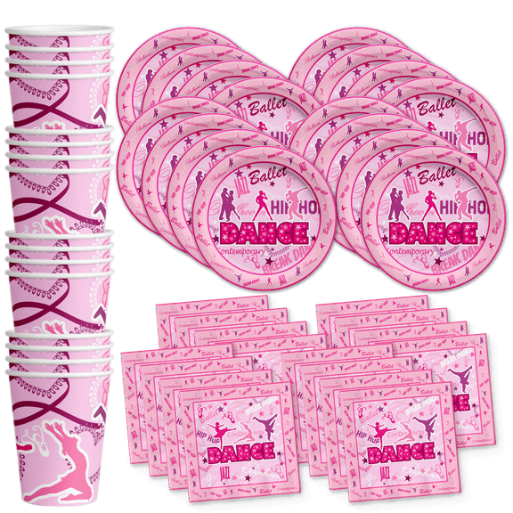 Dance Birthday Party Supplies Set Plates Napkins Cups Tableware Kit for 16