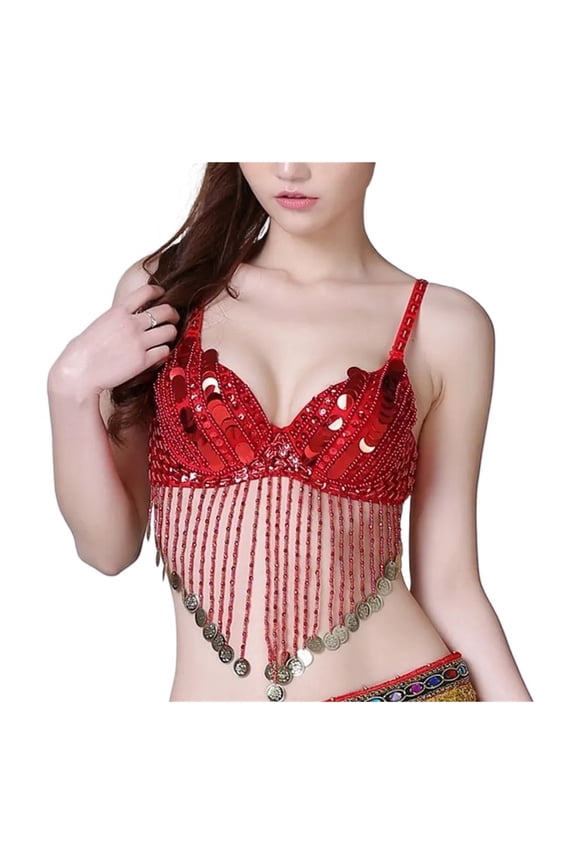 Dance Bra Belly Dance Costume Performance Sequin Adjustable Beaded Top Club Festival