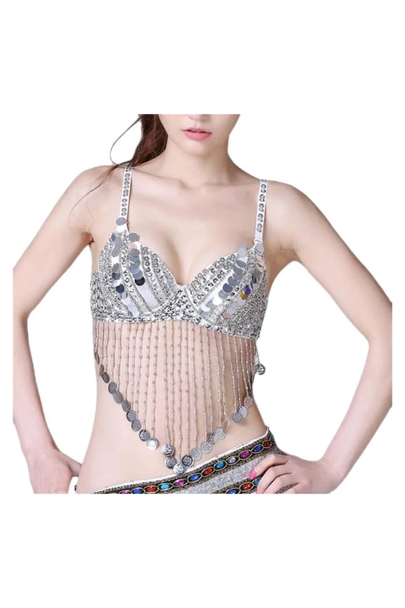 Dance Bra Belly Dance Costume Performance Sequin Adjustable Beaded Top Club Festival
