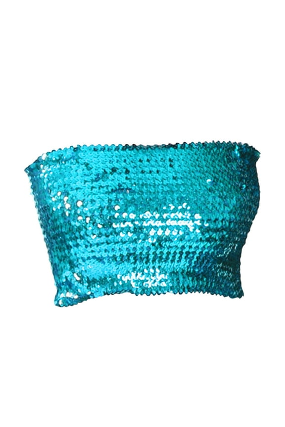 Dance Bra Tops Party Clothes Fashion Holiday Strapless Women Sequin Tube Top Blue