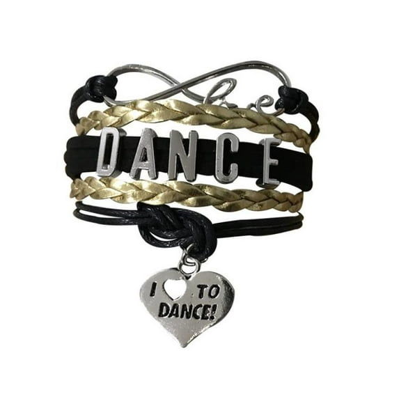 Dance Bracelet - Dance Jewelry - Love Dance Charm Bracelet - Gift For Dance Recitals & Dancers (Black-Gold)