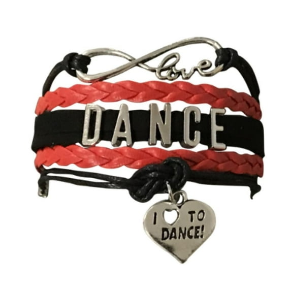 Dance Bracelet - Dance Jewelry - Love Dance Charm Bracelet - Gift For Dance Recitals & Dancers (Black-Red)