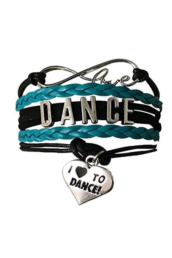 Dance Bracelet - Dance Jewelry - Love Dance Charm Bracelet - Gift For Dance Recitals & Dancers (Black-Teal)