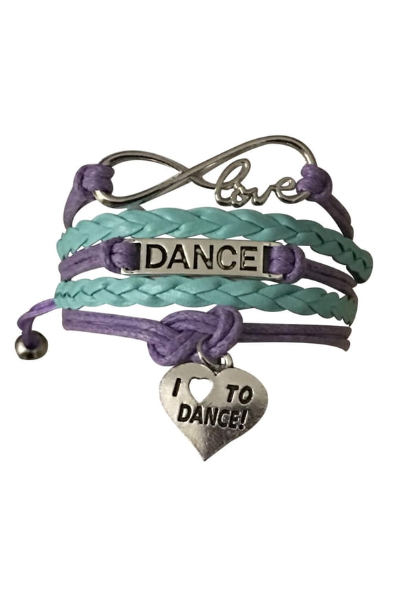 Dance Bracelet- Dance Jewelry - Love Dance Charm Bracelet - Gift For Dance Recitals & Dancers (Purple-Teal)