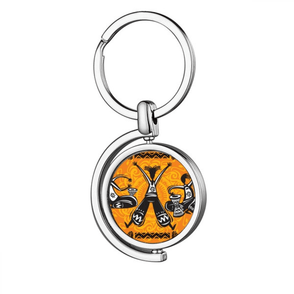 Dance Celebrate Mexico Totems Tambourine Rotating Keychain Metal
